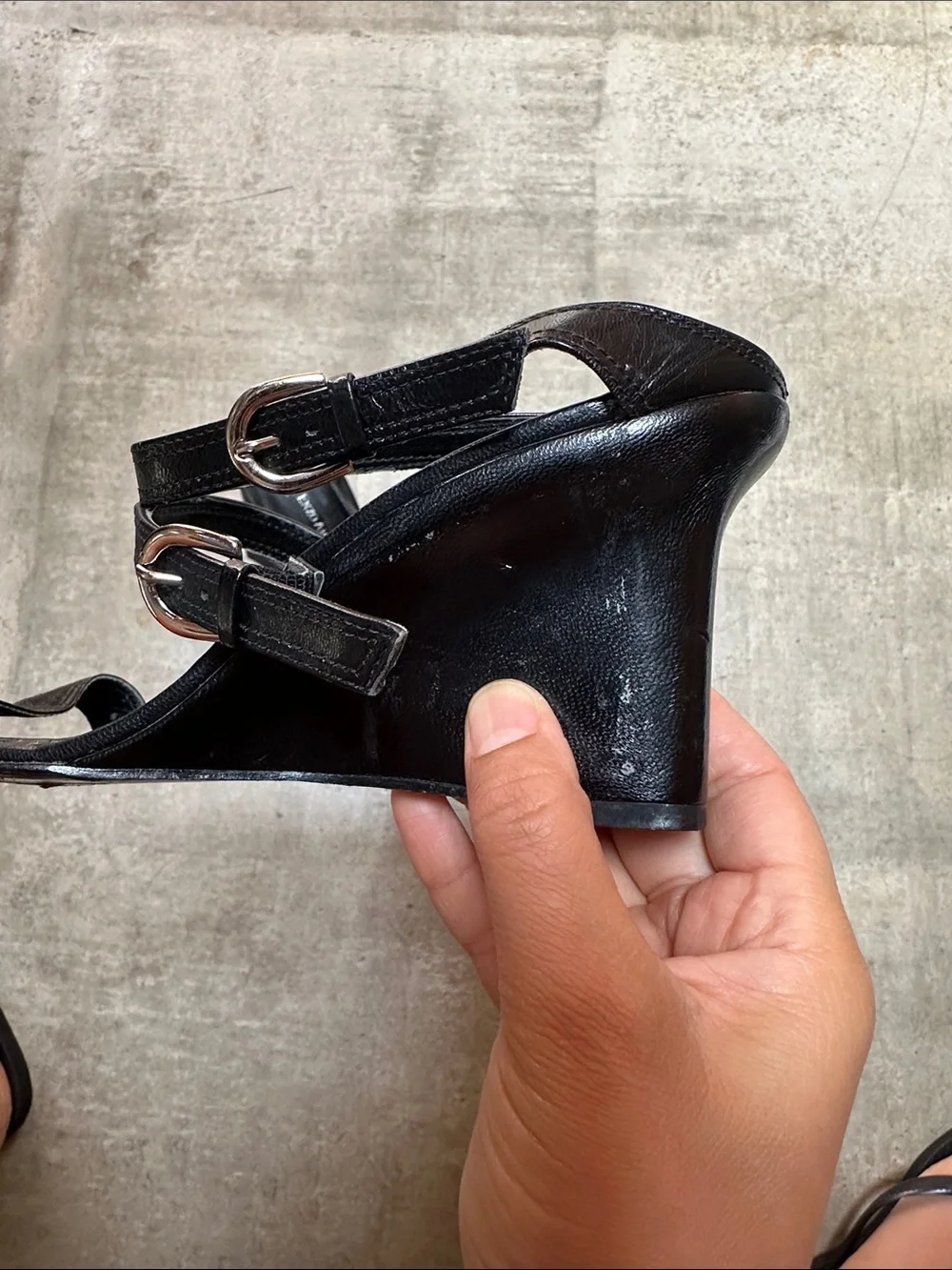 Enzo Angiolini Black Strappy Wedge Sandals